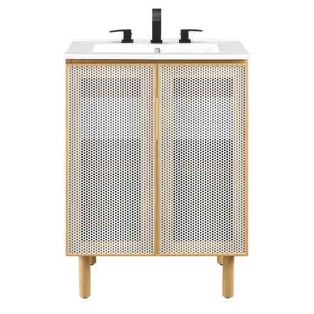 Calla 24" Perforated Metal Bathroom Vanity in White Oak