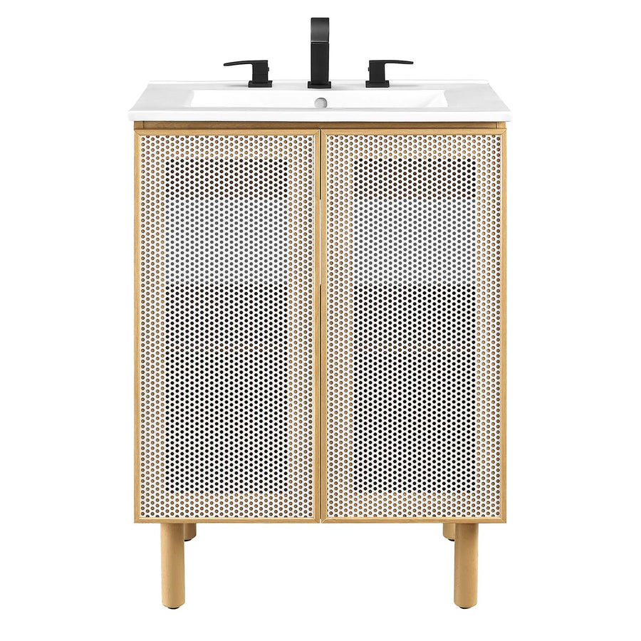 Nash 24" Perforated Metal Bathroom Vanity in White Oak