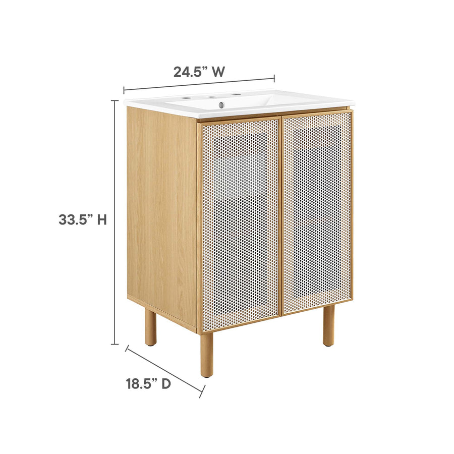 Nash 24" Perforated Metal Bathroom Vanity in White Oak