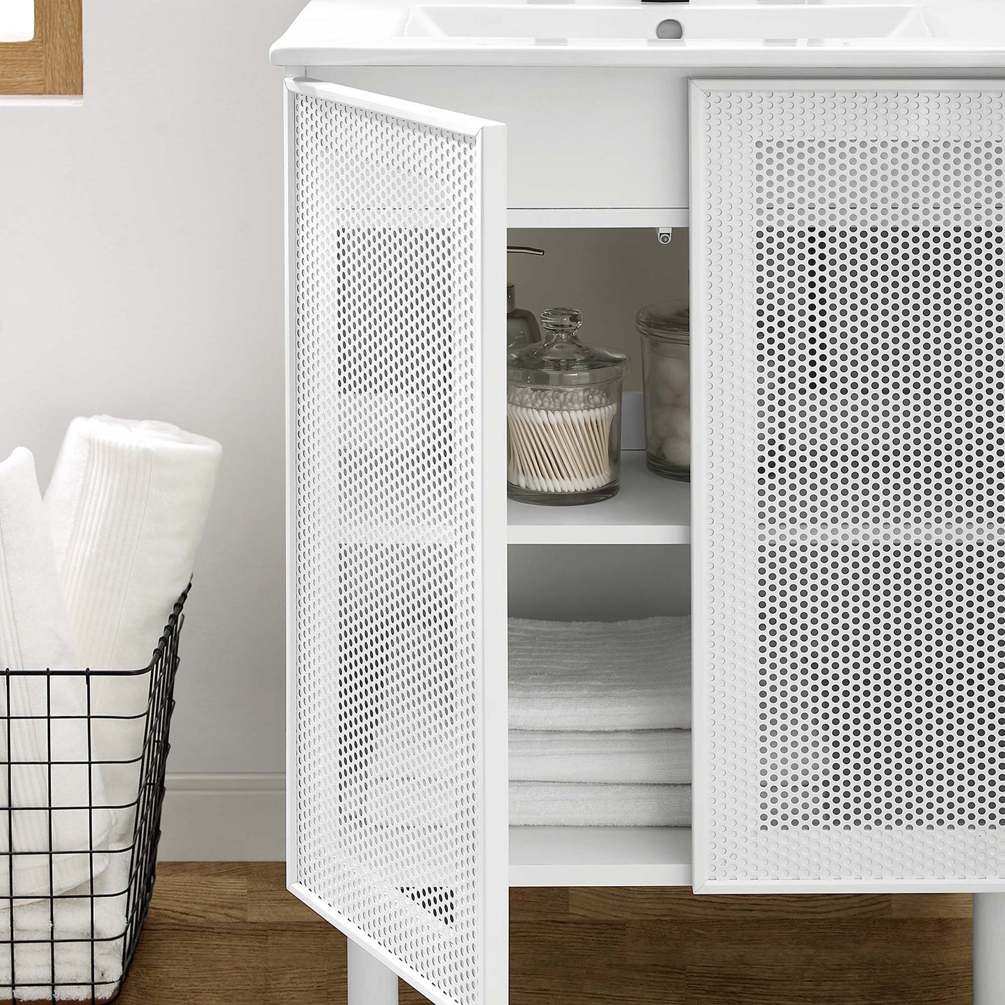 Nash 24" Perforated Metal Bathroom Vanity in White White