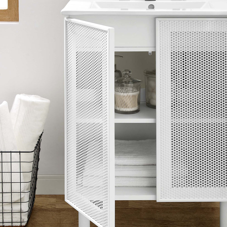 Nash 24" Perforated Metal Bathroom Vanity in White White