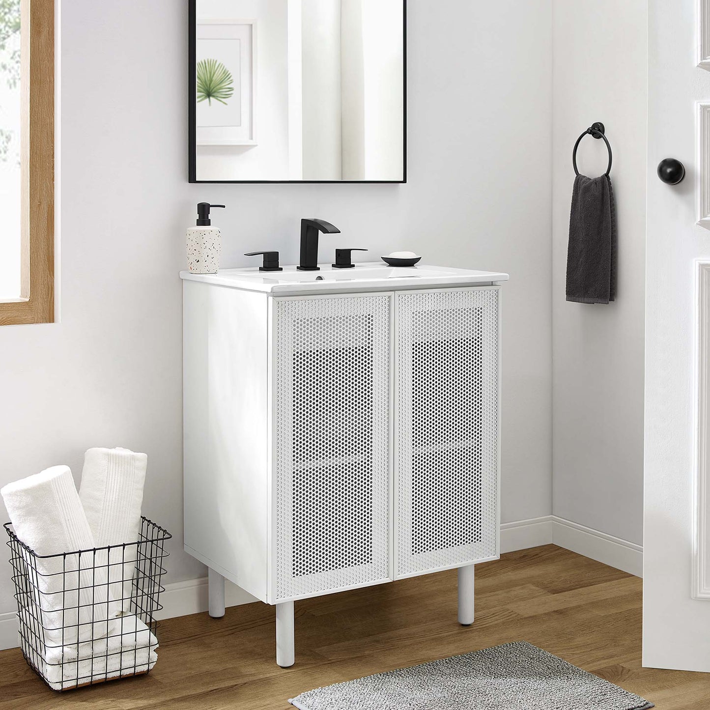 Nash 24" Perforated Metal Bathroom Vanity in White White