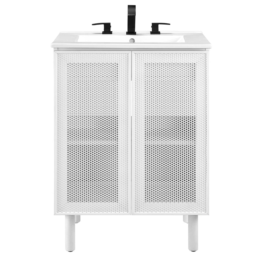 Nash 24" Perforated Metal Bathroom Vanity in White White