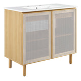 Nash 36" Perforated Metal Bathroom Vanity in White Oak