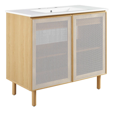 Calla 36" Perforated Metal Bathroom Vanity in White Oak