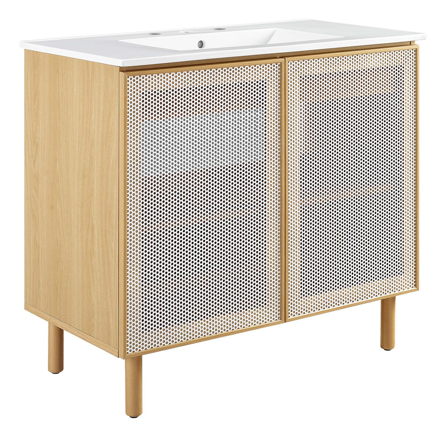 Nash 36" Perforated Metal Bathroom Vanity in White Oak