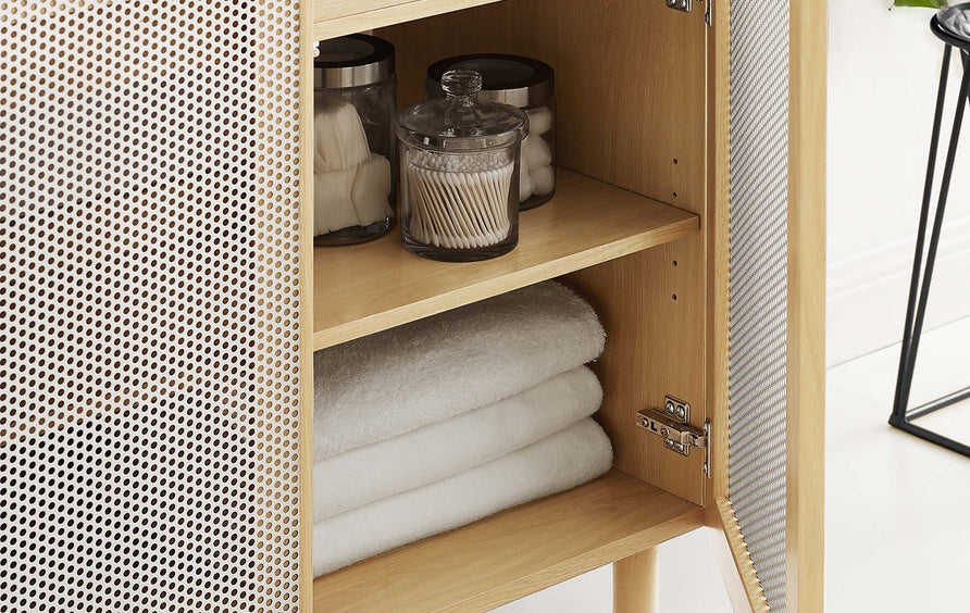 Nash 36" Perforated Metal Bathroom Vanity in White Oak