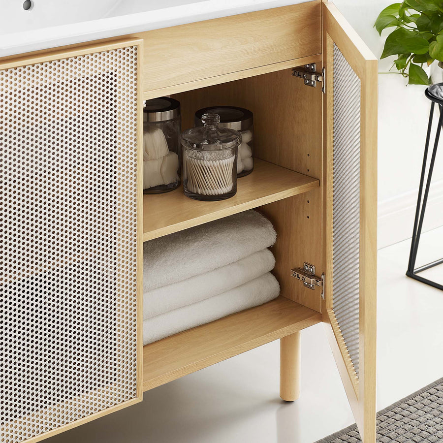 Nash 36" Perforated Metal Bathroom Vanity in White Oak
