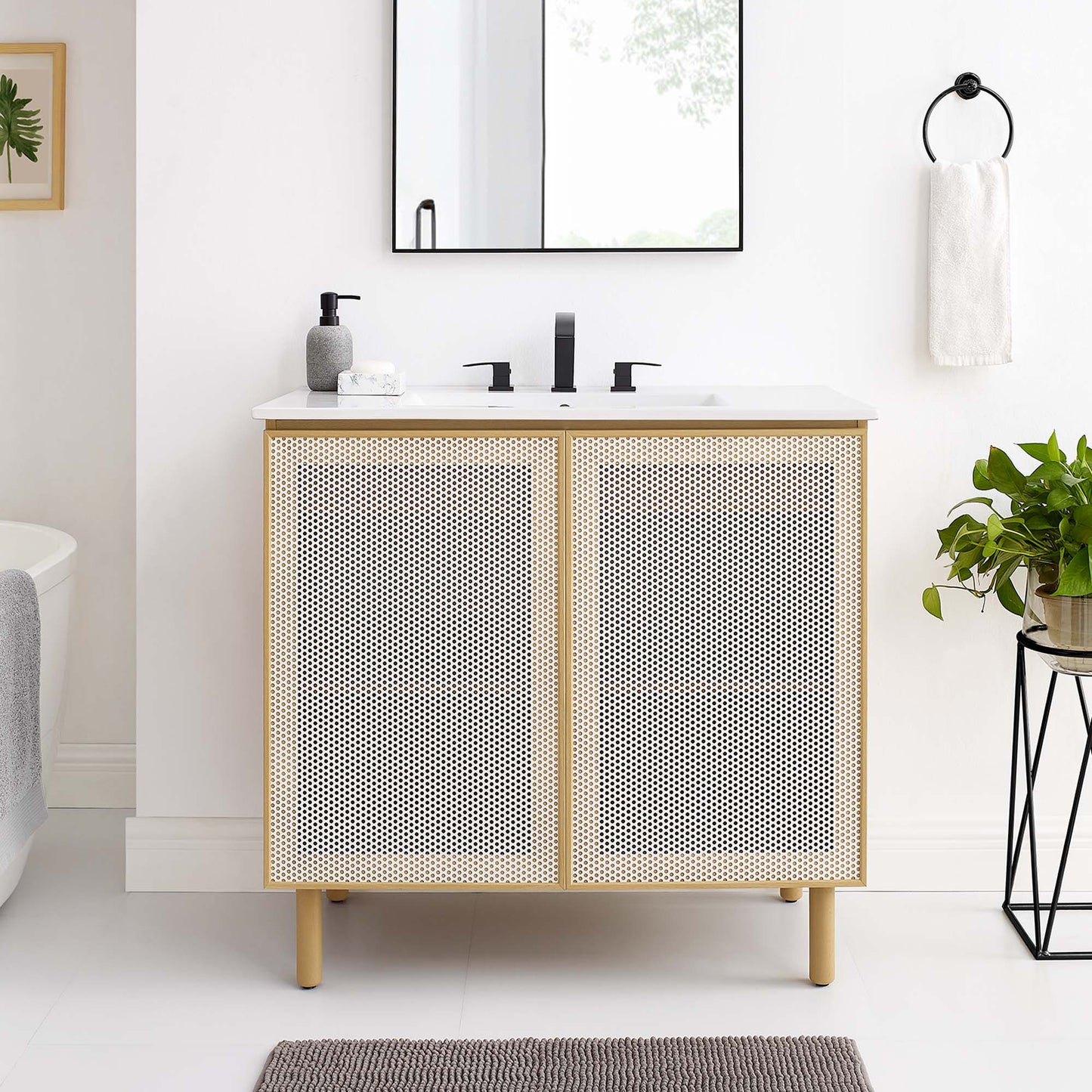Calla 36" Perforated Metal Bathroom Vanity by Furniture For America