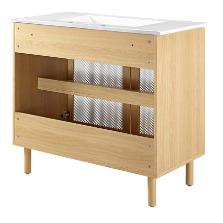 Calla 36" Perforated Metal Bathroom Vanity in White Oak