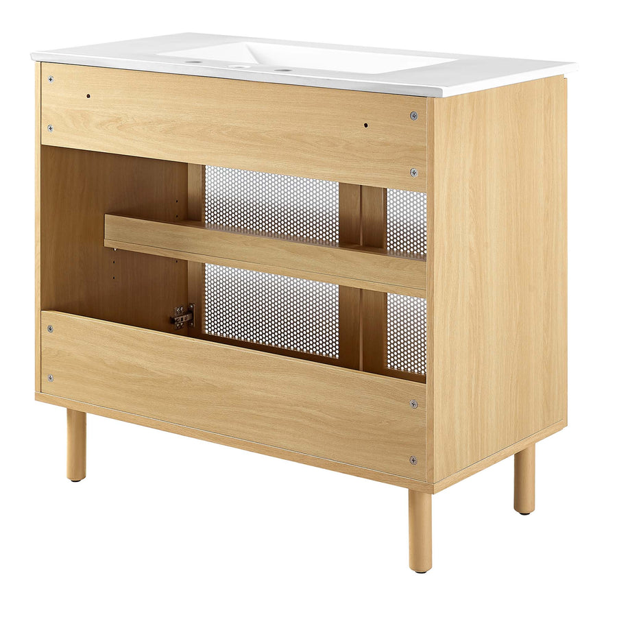 Nash 36" Perforated Metal Bathroom Vanity in White Oak