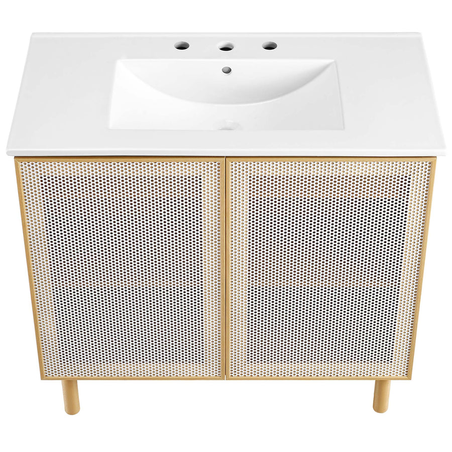 Nash 36" Perforated Metal Bathroom Vanity in White Oak