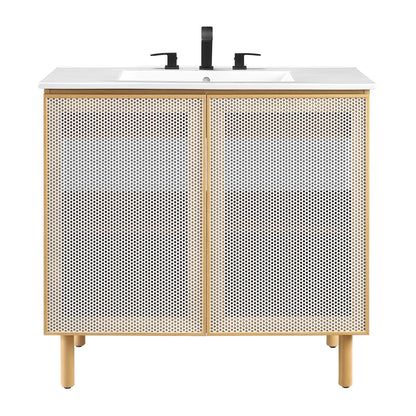 Calla 36" Perforated Metal Bathroom Vanity by Furniture For America