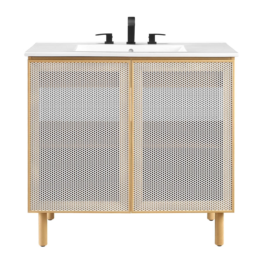 Nash 36" Perforated Metal Bathroom Vanity in White Oak