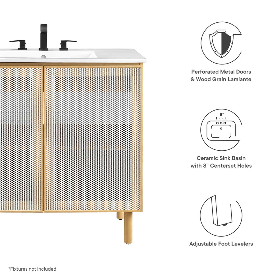 Nash 36" Perforated Metal Bathroom Vanity in White Oak
