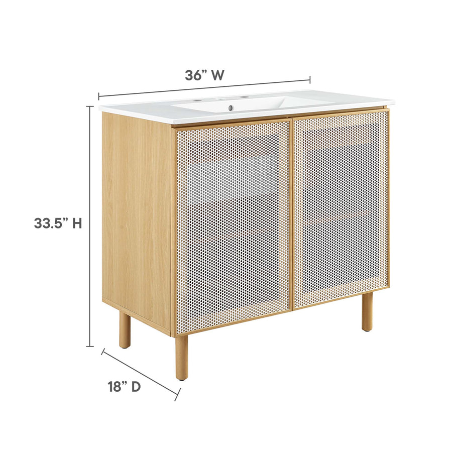 Nash 36" Perforated Metal Bathroom Vanity in White Oak