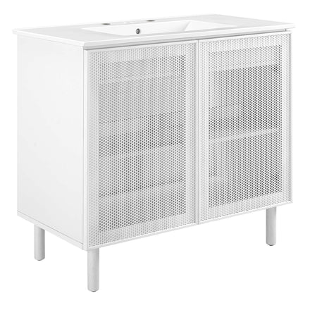 Calla 36" Perforated Metal Bathroom Vanity in White White