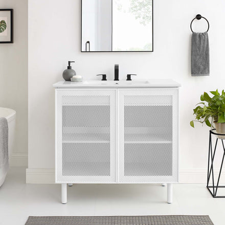 Calla 36" Perforated Metal Bathroom Vanity in White White