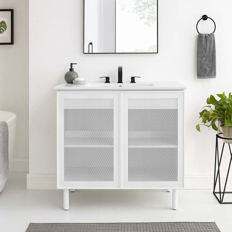 Nash 36" Perforated Metal Bathroom Vanity in White White