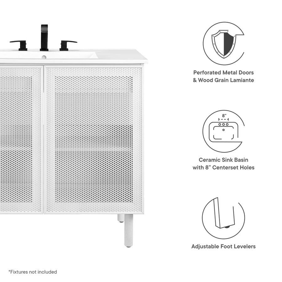 Nash 36" Perforated Metal Bathroom Vanity in White White