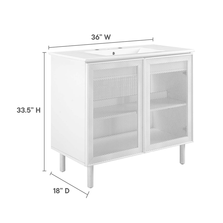 Nash 36" Perforated Metal Bathroom Vanity in White White