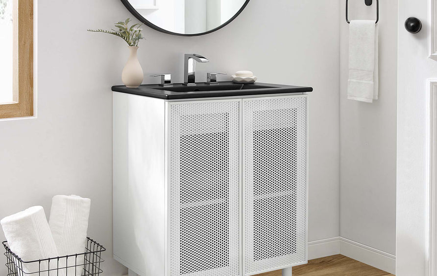 Nash 24" Perforated Metal Bathroom Vanity in Black White