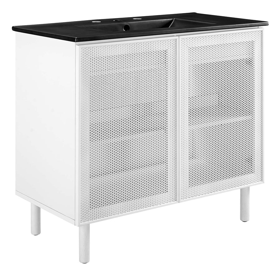Nash 36" Perforated Metal Bathroom Vanity in Black White