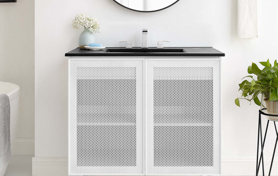 Nash 36" Perforated Metal Bathroom Vanity in Black White