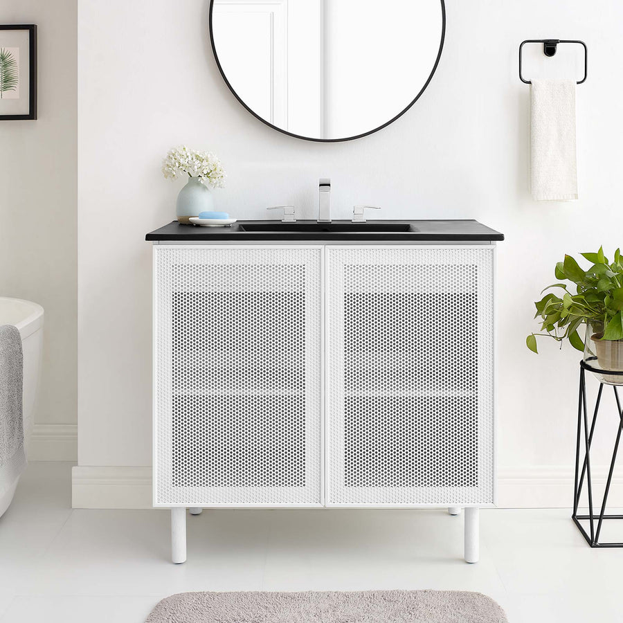 Nash 36" Perforated Metal Bathroom Vanity in Black White