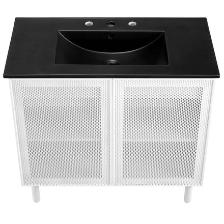 Calla 36" Perforated Metal Bathroom Vanity in Black White