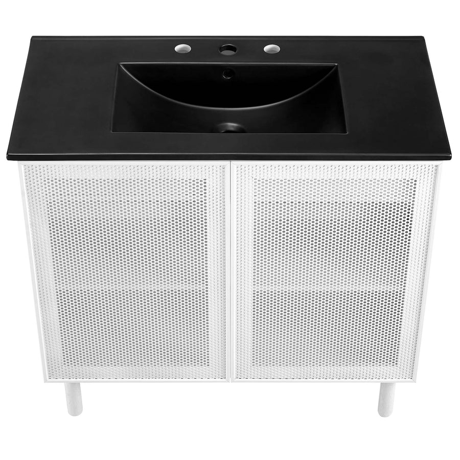 Nash 36" Perforated Metal Bathroom Vanity in Black White