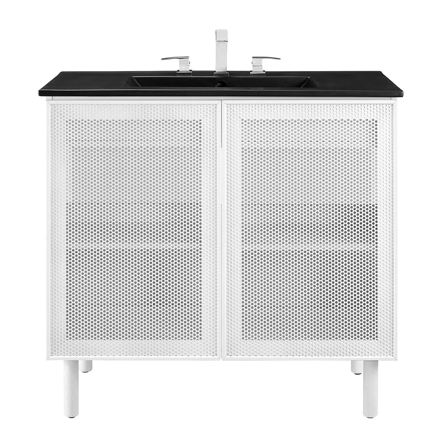 Nash 36" Perforated Metal Bathroom Vanity in Black White