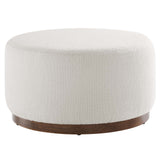 Maple Large 29" Round Boucle Upholstered Ottoman in Cloud Walnut