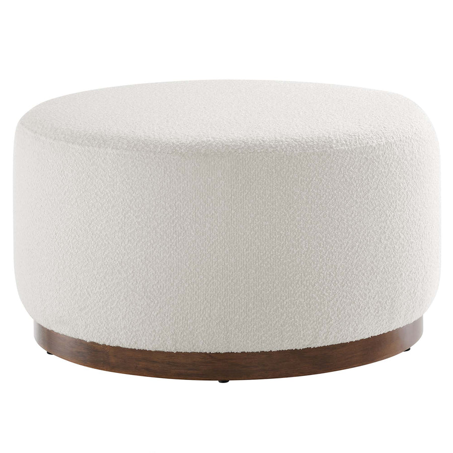 Maple Large 29" Round Boucle Upholstered Ottoman in Cloud Walnut