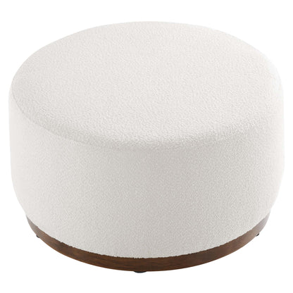 Tilden Large 29" Round Boucle Upholstered Ottoman by Furniture For America