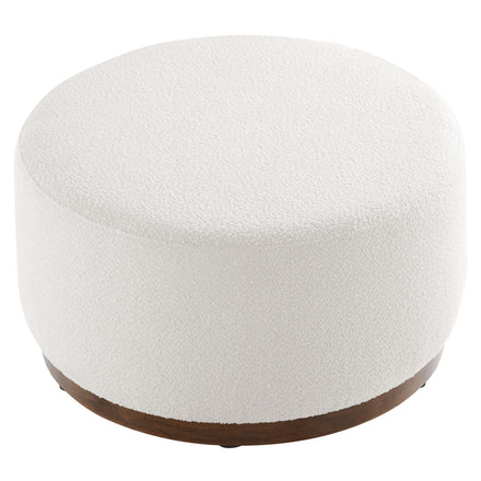 Tilden Large 29" Round Boucle Upholstered Ottoman in Cloud Walnut
