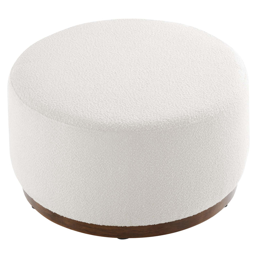 Maple Large 29" Round Boucle Upholstered Ottoman in Cloud Walnut