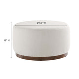 Maple Large 29" Round Boucle Upholstered Ottoman in Cloud Walnut