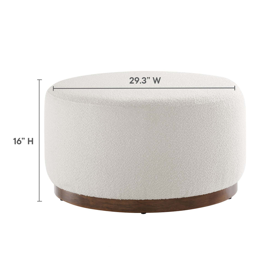 Maple Large 29" Round Boucle Upholstered Ottoman in Cloud Walnut