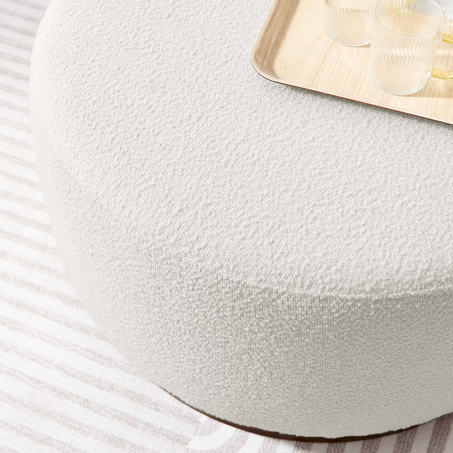 Tilden Large 29" Round Boucle Upholstered Ottoman by Furniture For America