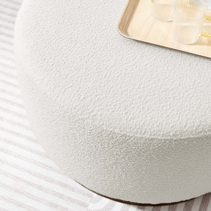 Maple Large 29" Round Boucle Upholstered Ottoman in Cloud Walnut