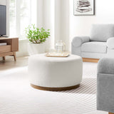 Maple Large 29" Round Boucle Upholstered Ottoman in Cloud Walnut