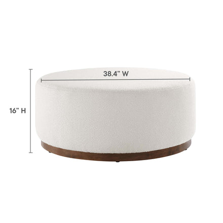 Tilden Large 38" Round Boucle Upholstered Upholstered Ottoman in Cloud Walnut