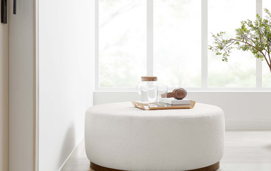 Maple Large 38" Round Boucle Upholstered Upholstered Ottoman in Cloud Walnut