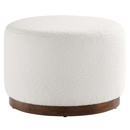 Tilden Large 23" Round Boucle Upholstered Upholstered Ottoman in Cloud Walnut