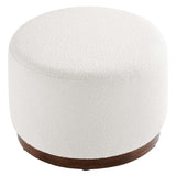 Maple Large 23" Round Boucle Upholstered Upholstered Ottoman in Cloud Walnut