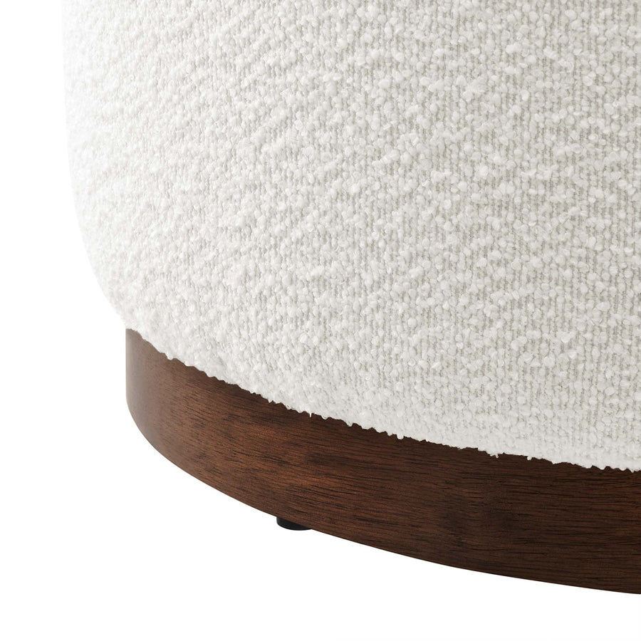Maple Large 23" Round Boucle Upholstered Upholstered Ottoman in Cloud Walnut