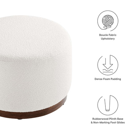 Tilden Large 23" Round Boucle Upholstered Upholstered Ottoman in Cloud Walnut