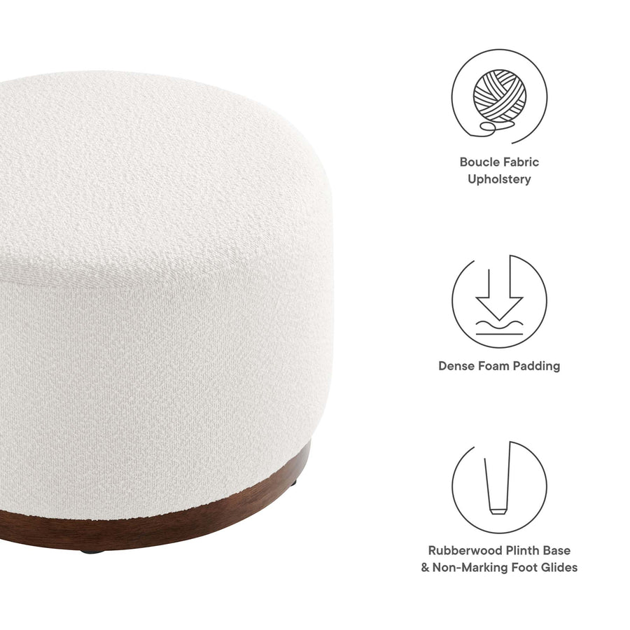 Maple Large 23" Round Boucle Upholstered Upholstered Ottoman in Cloud Walnut