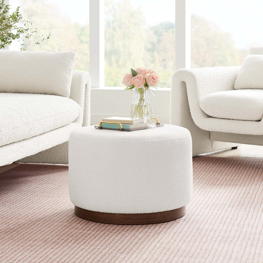 Maple Large 23" Round Boucle Upholstered Upholstered Ottoman in Cloud Walnut